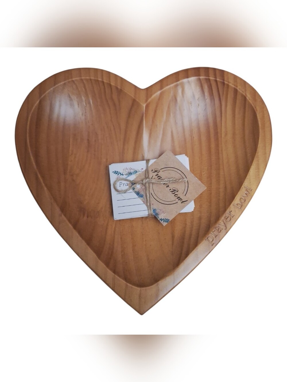 Wooden Heart Shaped Prayer Bowl With Prayer Cards - Picture 3 of 3
